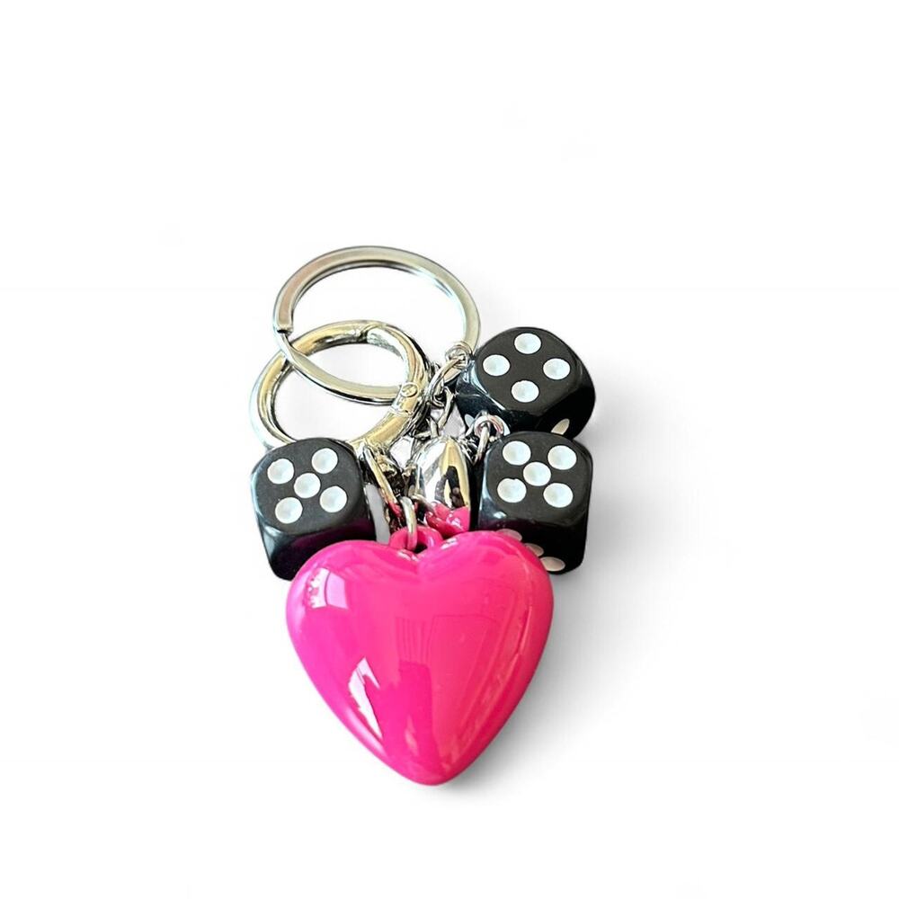 Pink & Black Dice Heart Keychain